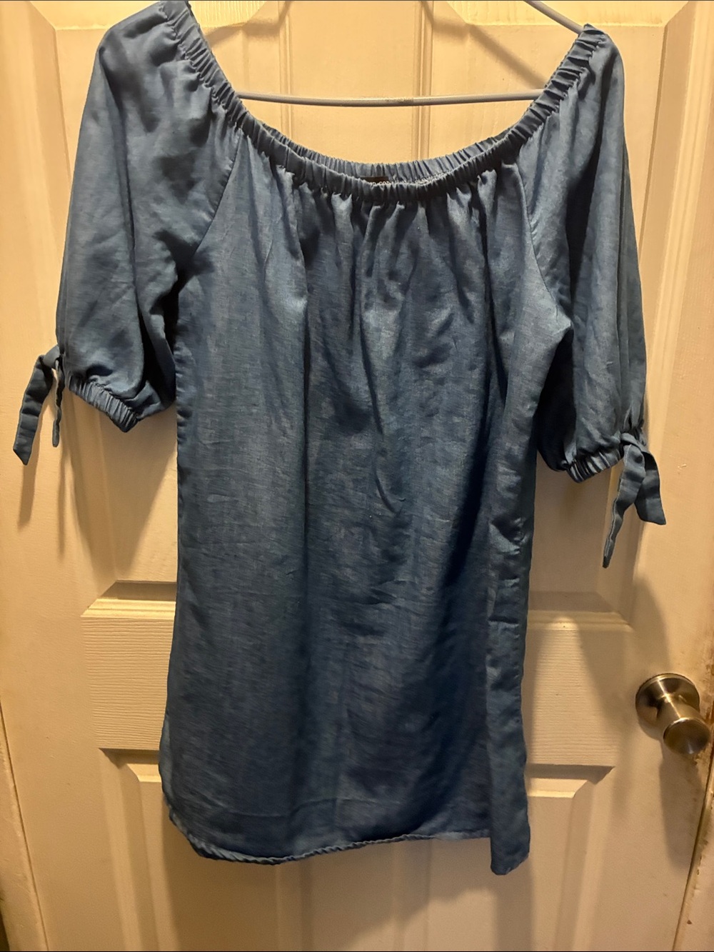 Mind Code Light Blue Off-Shoulder Chambray Top